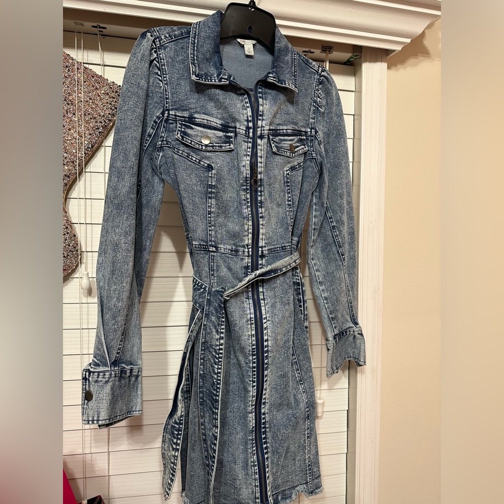 Denim dress.